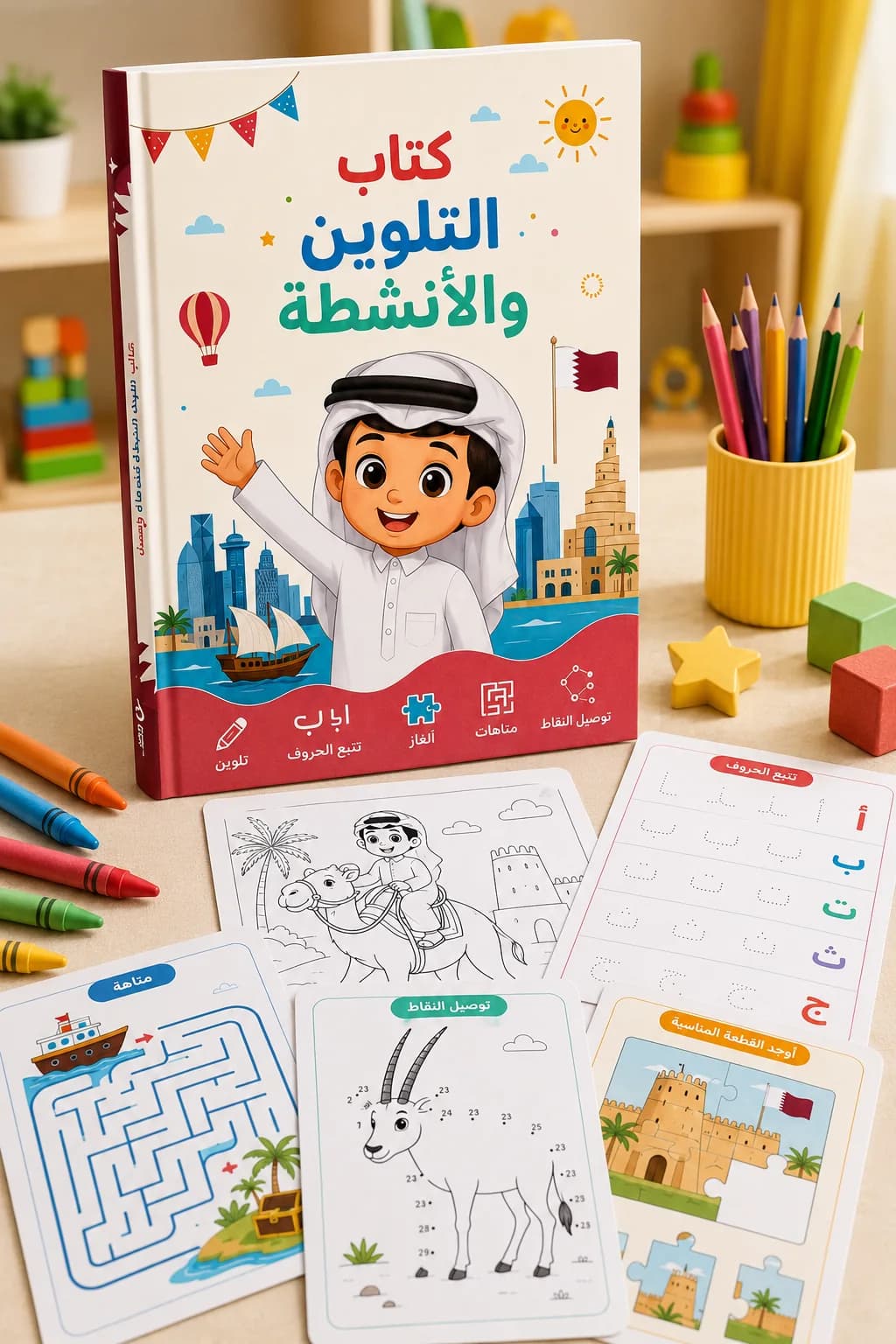 نموذج كتاب تلوين وأنشطة مخصص باسم الطفل في قطر